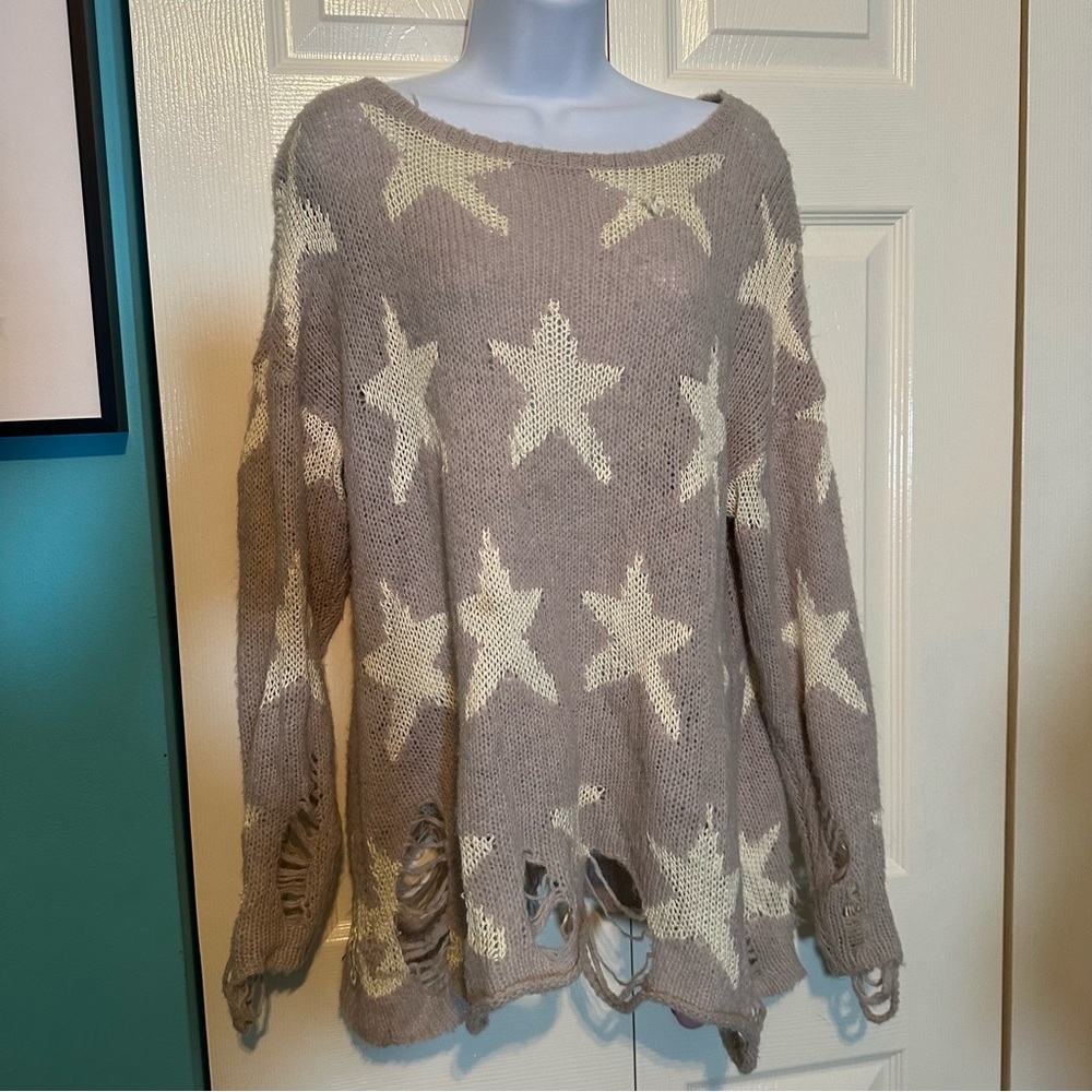 Wildfox Lavender/Cream Star Sweater Distressed